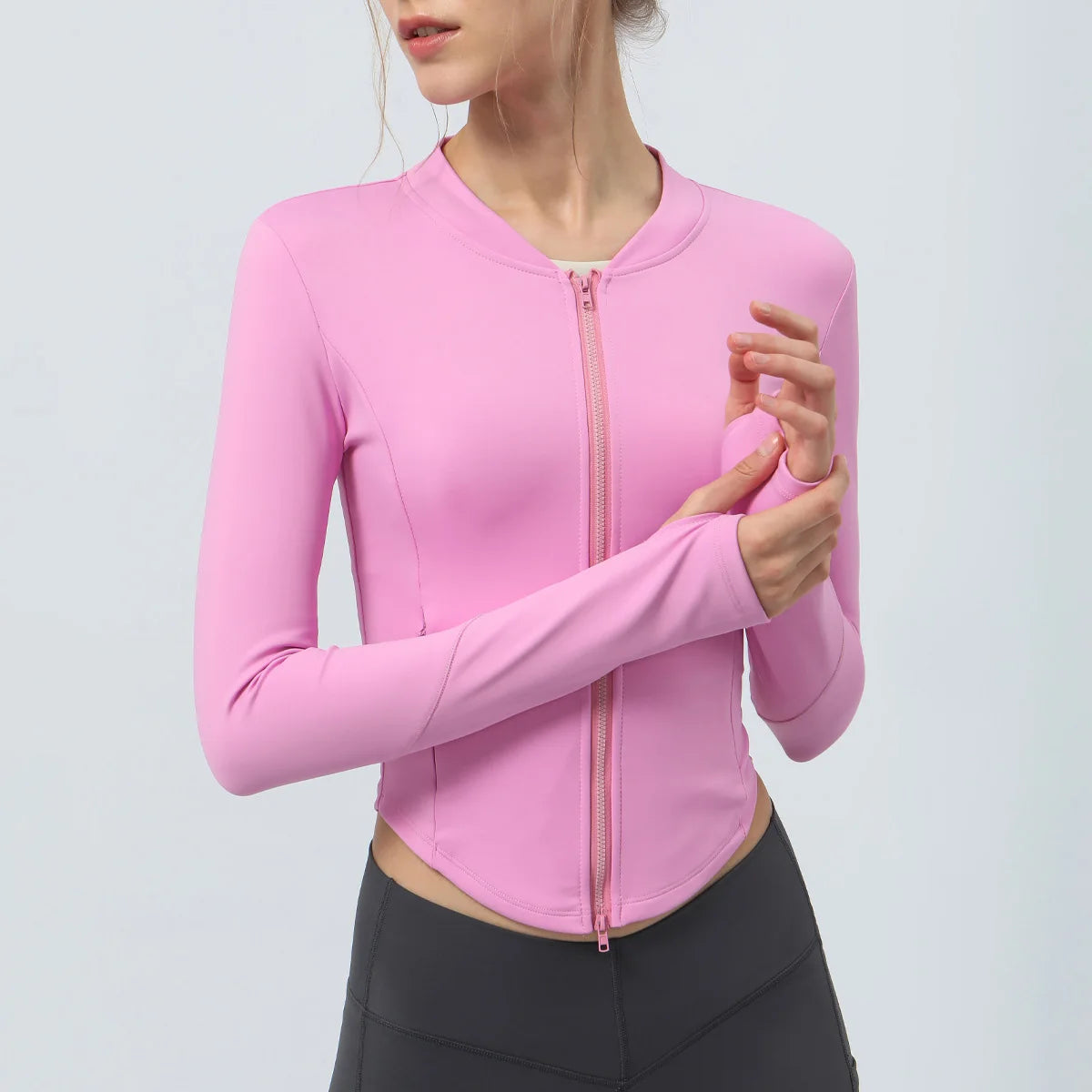Custom Running Wear Slim Fit Yoga Jacket Double Head Zipper Sports Coat Long Sleeve Gym Fitness Tops Fleece Yoga Jacket Women